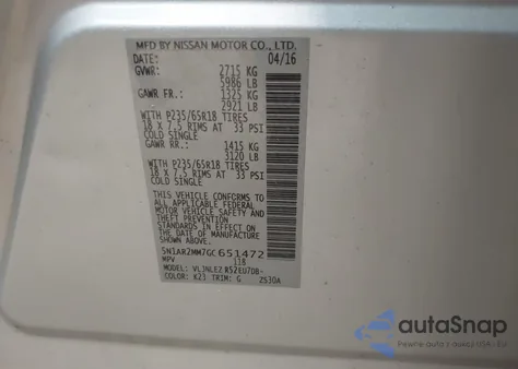 2016 Nissan Pathfinder Sv from USA, damaged, VIN 5N1AR2MM7GC651472